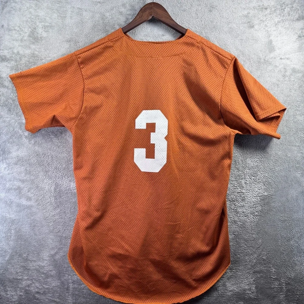 Alleson Athletic Mens Large Orange Baseball Jersey Category 5 #3 Short Sleeve
